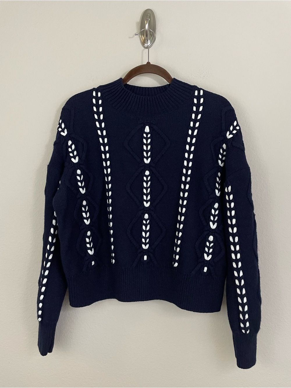 Rails Tori Midnight Navy Ribbon Stitch Boxy Fit Sweater Size Medium Cotton-Wool - Picture 3 of 8